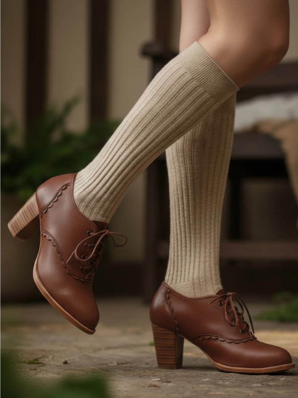 Bali Elf Women's Brown Leather Lace-Up Block Heel Oxfords